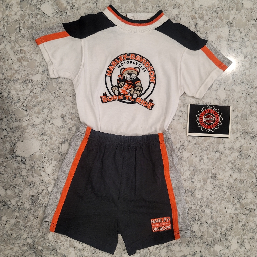 NWT Harley-Davidson Teddybear Kid's Onesie Tee & Short Set